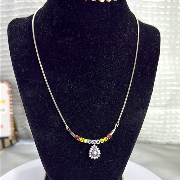 (Z4) Hammered 925 Italian silver choker with multicolored stones. Stunning Omega - Picture 2 of 8